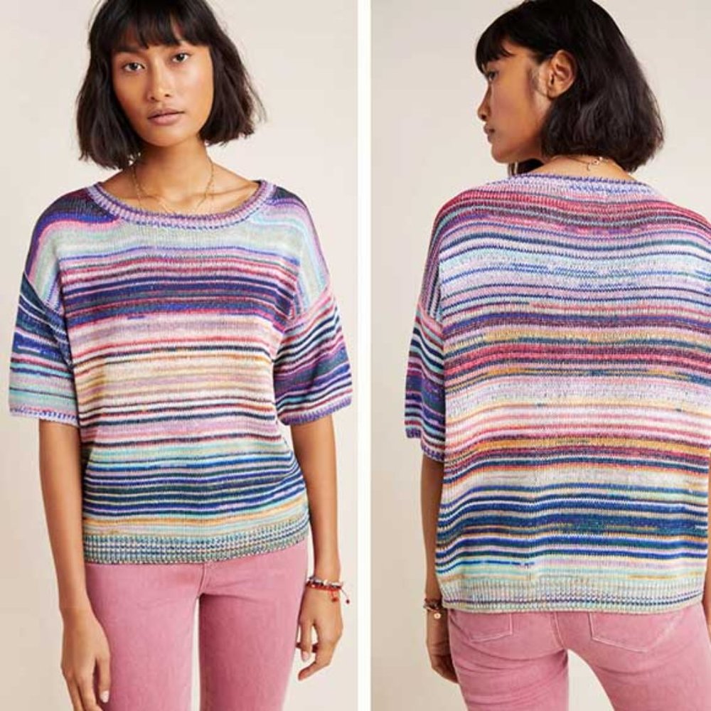 Anthropologie Multicolor Striped Short Sleeve Knit Top
